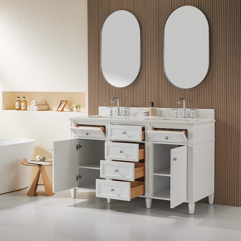 36''/48''/60'' Freestanding Bathroom Vanity with Single/Double Sink & Drawers, White