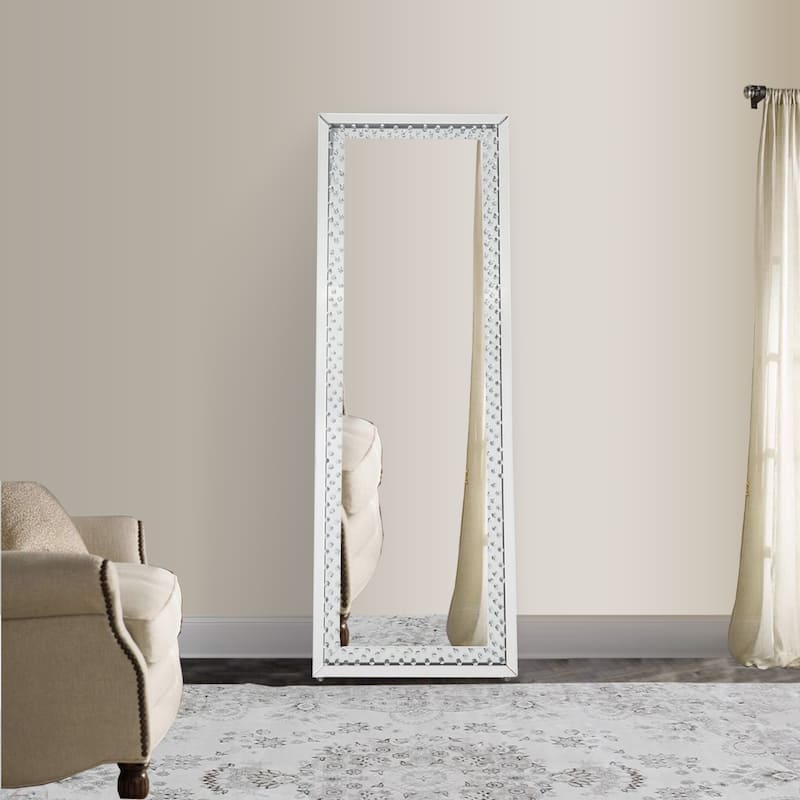 Accent Standing Mirror with Round Crystal Inserts - clear