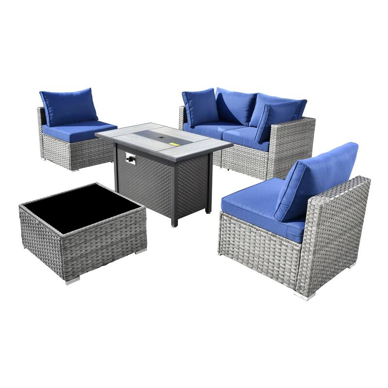 XIZZI 6-piece Patio Furniture Set Outdoor Sectional Rattan Sofa with Firepit