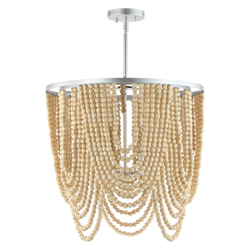 SAFAVIEH Lighting Epsie 4-light 21" Chandelier - 21" W x 21" D x 30-60" H - Silver/Natural