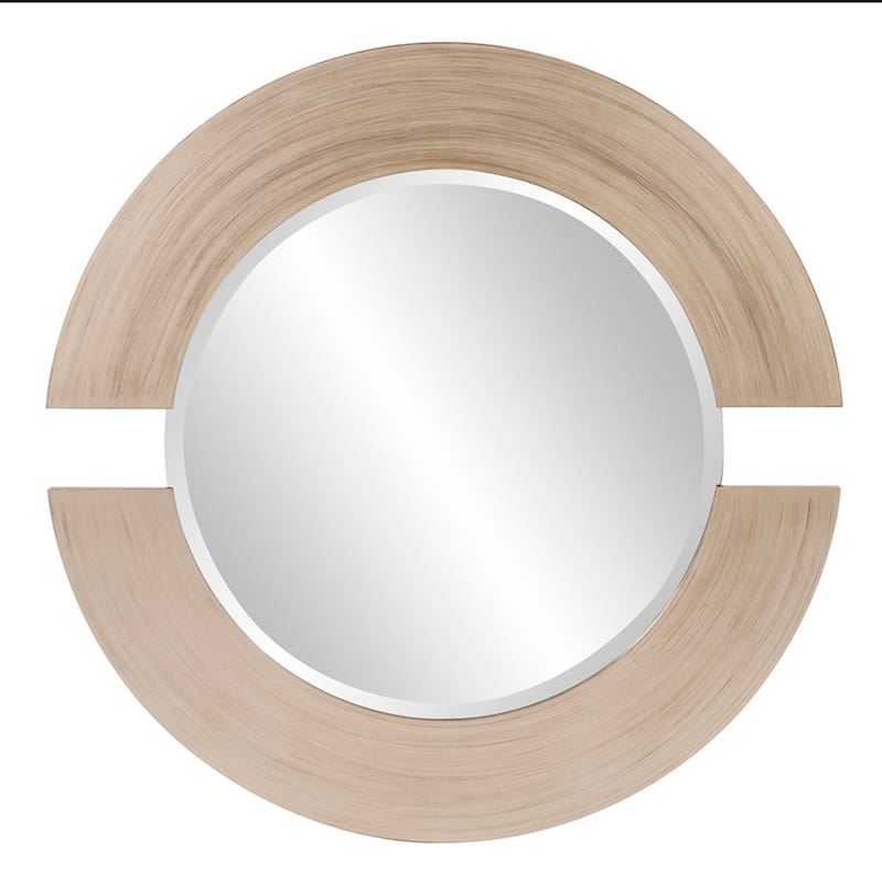 Allan Andrews Round Warm Silver Wall Mirror with Partial Brown Wood Frame - 38"