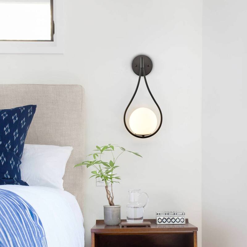 Porches Modern Wall Sconce with Opal Globe Glass Shade 2-Pack