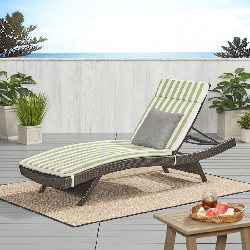 Salem Outdoor Wicker Adjustable Chaise Lounge with Cushion by Christopher Knight Home - Brown+Green/White Stripes
