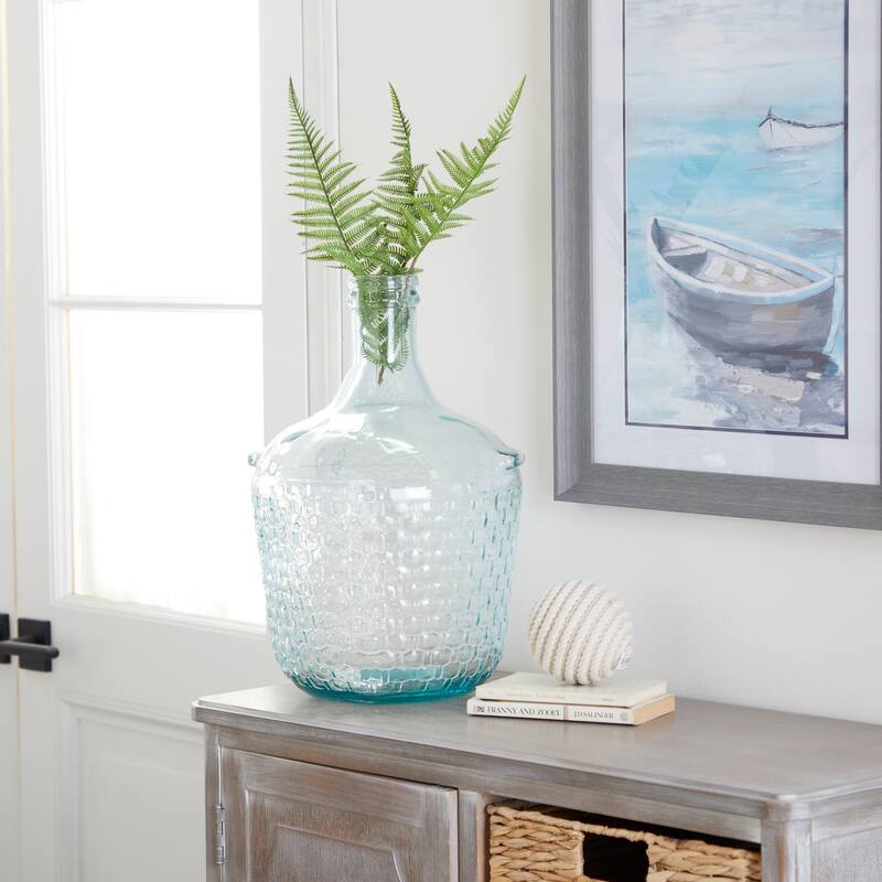 Recycled Glass Bottle Vase Collection Made in Spain - Multiple Sizes - Clear, Blue, Teal, Green - 10"W x 10"L x 17"H - Clear - Wide Honeycomb