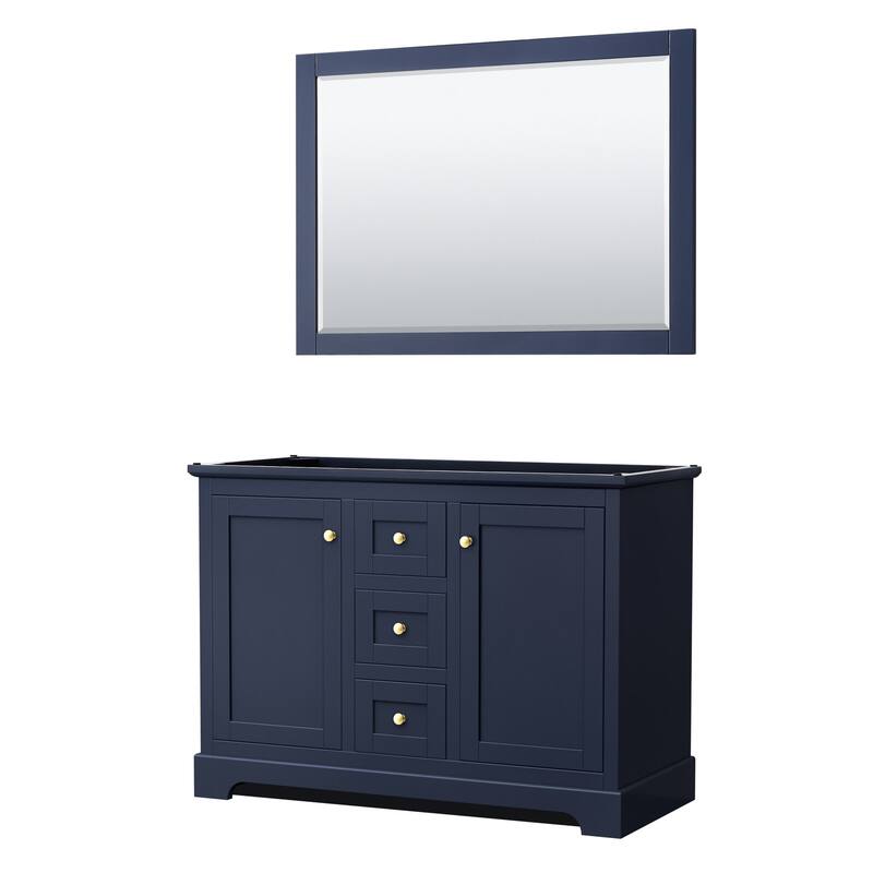 Wyndham Collection Avery 48" Double Free Standing Vanity Cabinet - - Dark Blue / Brushed Gold Hardware
