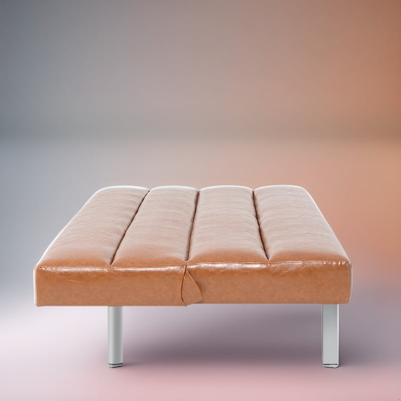 Modern Faux Leather Futon Sofa Bed - Convertible Folding Couch with Chrome Legs, Small Reclining Sofa