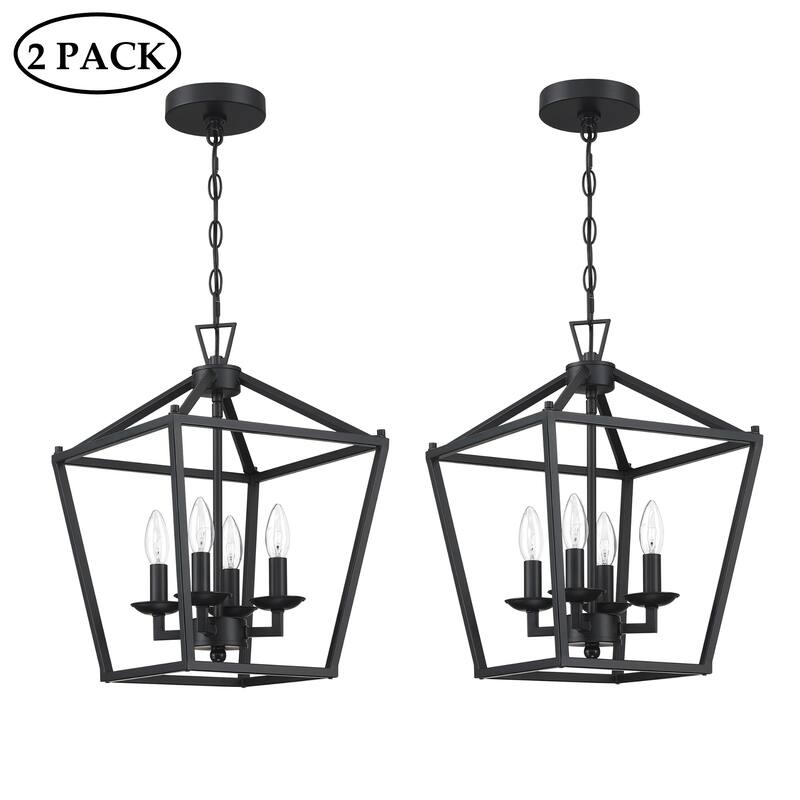 4 or 6-light pendant with steel cage shade and soft gold / Black finish - 12"*12"*18"-2pack - Black