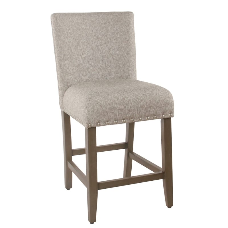 Fabric Upholstered Wooden Counter Stool with Striking Nail head Trims - 39.5 H x 19 W x 24 L Inches