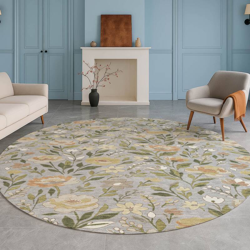 Machine Washable Indoor/ Outdoor Floral Garden Chantille Rug