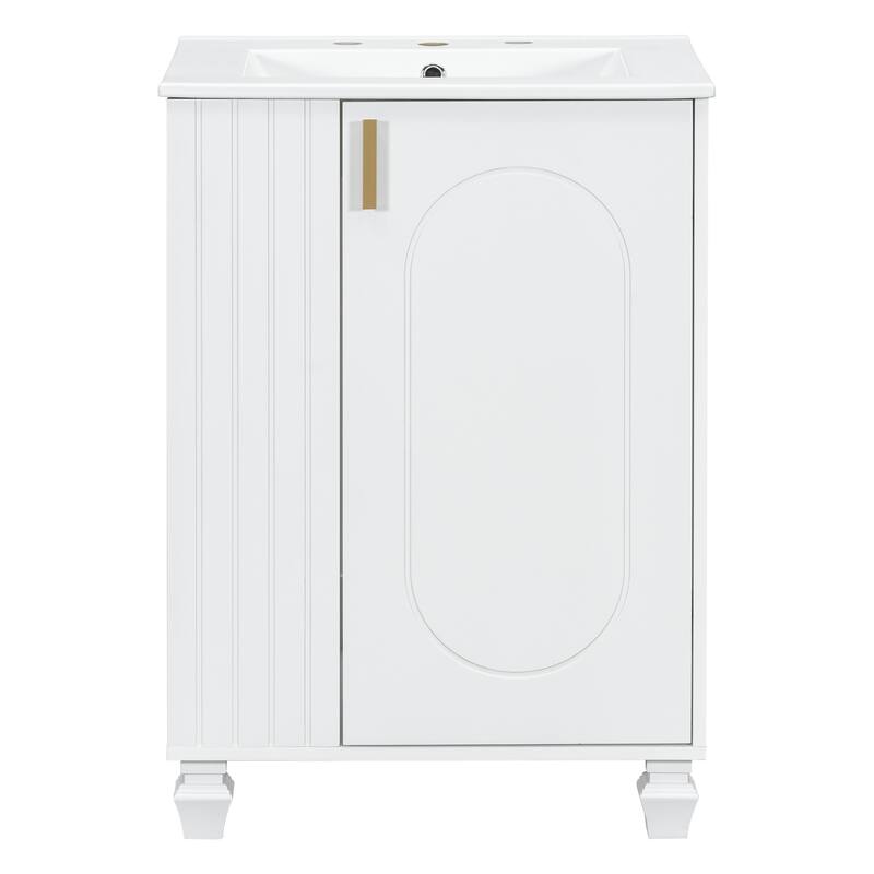 24" Bathroom Vanity with Ceramic Sink, Soft Closing Door and Side Open Storage, Solid Wood Frame Bathroom Cabinet