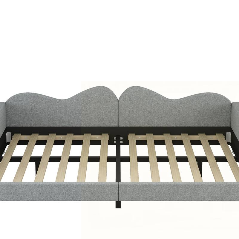 Upholstered Daybed, Sherpa Fabric Sofabed with Cloud-Shaped Backrest