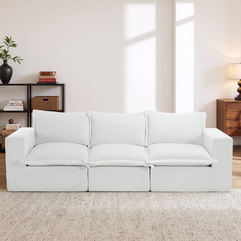 Comfy Cloud Chenille Upholstered Sectional Sofa with Pillow-Top Cushion - Beige-3 Piece
