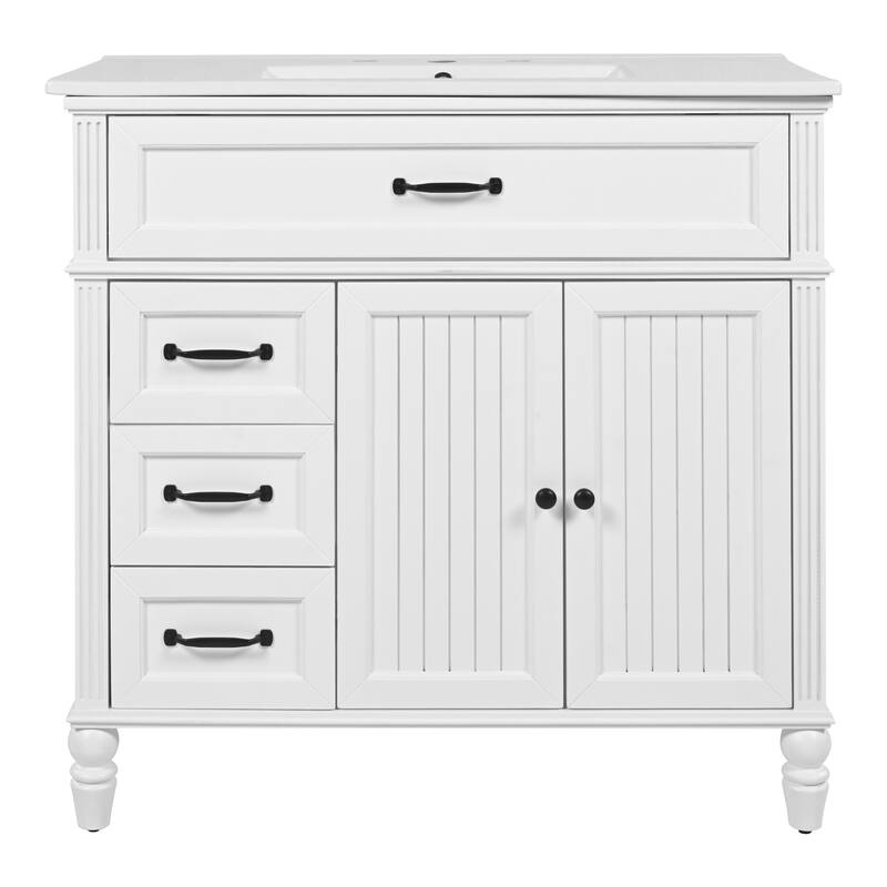 36" Bathroom Vanity with Soft-Close Doors and Soft-Close Drawers - White