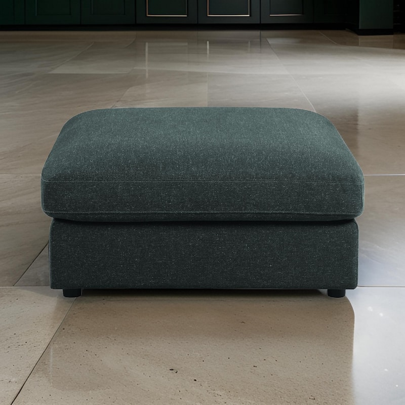 Fabric Upholstered Wooden Ottoman with Loose Cushion Seat, Dark Gray