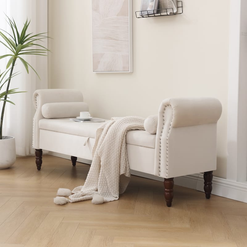 HOMYKA 66.9" Tufted Storage Bench with Rolled Arms Ottoman Long Bench