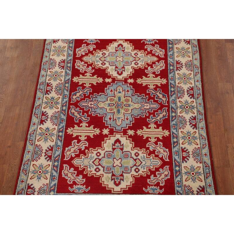 Traditional Red Kazak Rug Hand-Knotted Oriental Wool Carpet - 3'5"x 5'0"