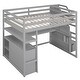 preview thumbnail 7 of 14, Full Size Wood Loft Bed with Desk and Shelves,Storage Staircase and Drawers