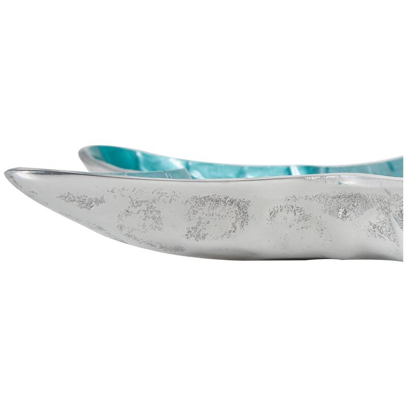 White or Teal Aluminum Metal Handmade Textured Enameled Starfish Decorative Bowl with Silver Base (Set of 3)