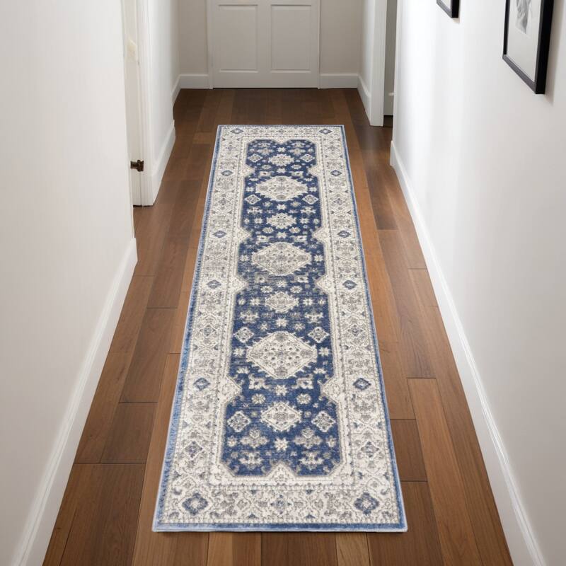Nete Power Loomed Soft Durable Area Rug By HomeRoots - 90' X '26' X '0.5 - 90' X '26' X '0.5 - Oxford Blue - Runner