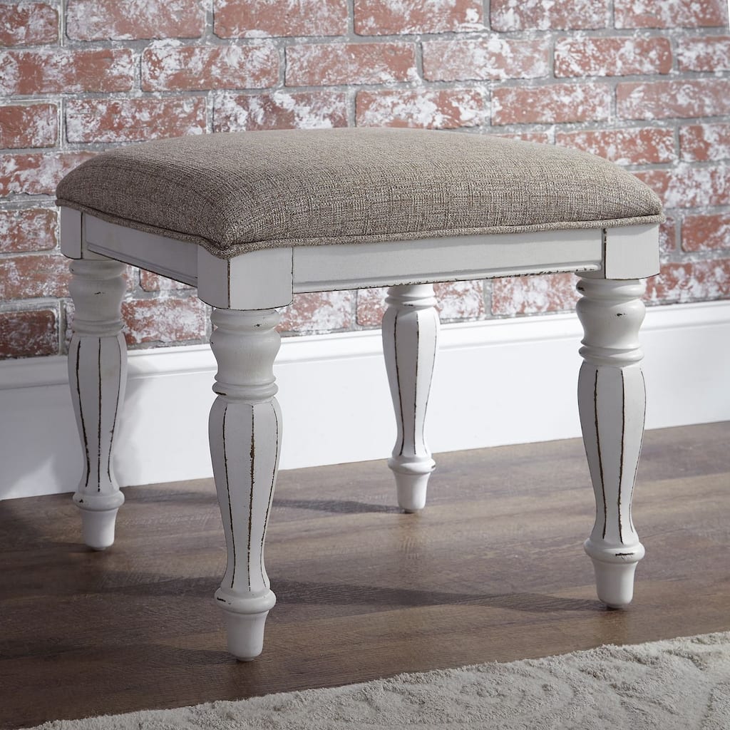 Magnolia Manor Antique White Vanity Stool - Width 16" x Depth 18" x Height 18"