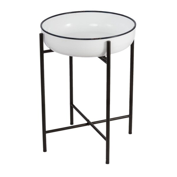 27.8" White and Black Classic Vintage Style One-Tier Bowl on Stand - N/A