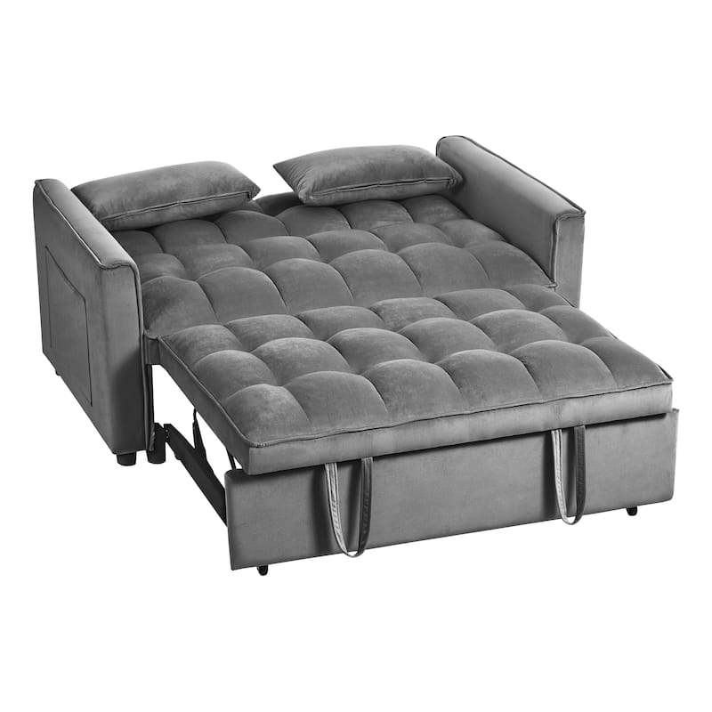 52.75"Velvet 2-Seater Sleeper Sofa with Curved Backrest and Fiber Cotton for Comfort