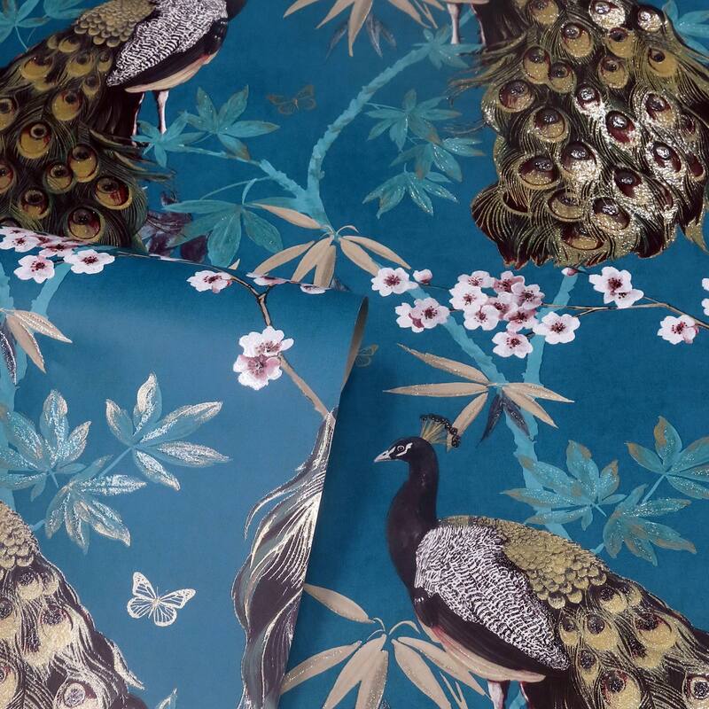 Arthouse Takara Teal Opulent Peacock Wallpaper