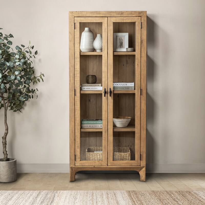 Classic Home Crest 79" Reclaimed Pine Wood Curio Cabinet in Natural - Natural Brown