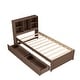 preview thumbnail 6 of 13, Walnut Platform Twin Bed Frame with 2 Drawers, USB Charg