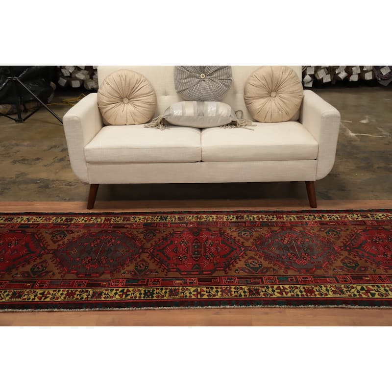 Hand Knotted Oriental 100% Wool Carpet Traditional Tribal Brown Ardebil Runner Rug - 10' 5'' X 3' 4''