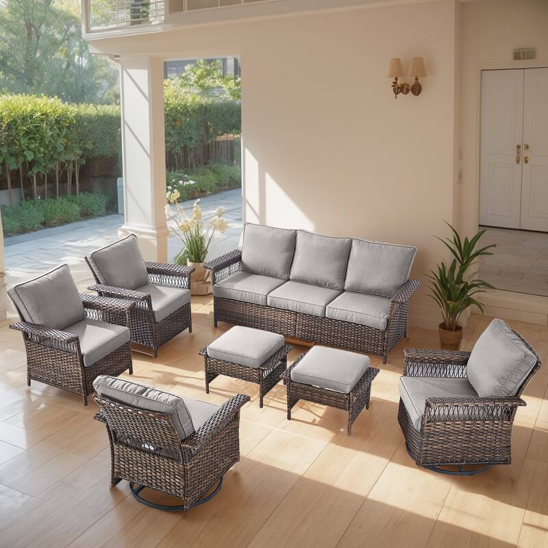 Gymojoy 5 Piece Outdoor Bistro Swivel Chairs Table Ottomans - Brown