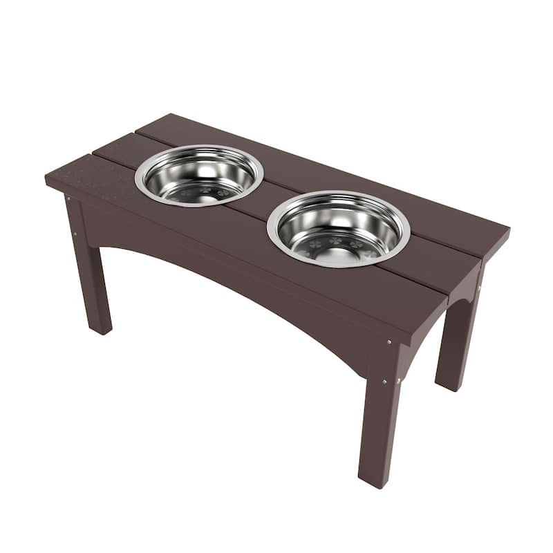 Elevated Pet Feeder with Stainless Steel Bowls - Dark Brown