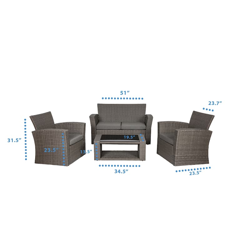 Grandview Outdoor 4-piece Grey Wicker Conversation Set