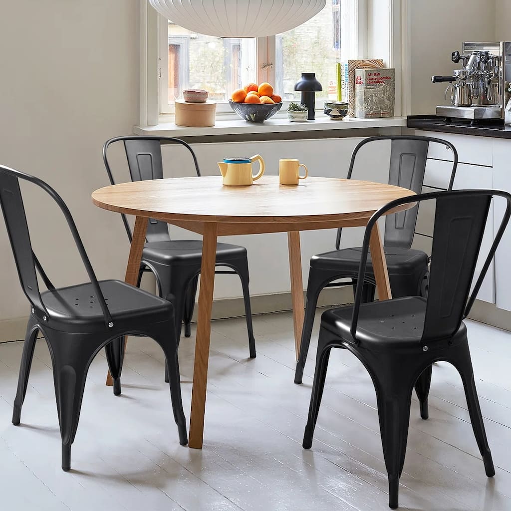 Metal Dining Chairs Set of 4, Stackable Restaurant Classic Trattoria Chairs, Modern Bar Chairs for Dining Room Patio Outdoor