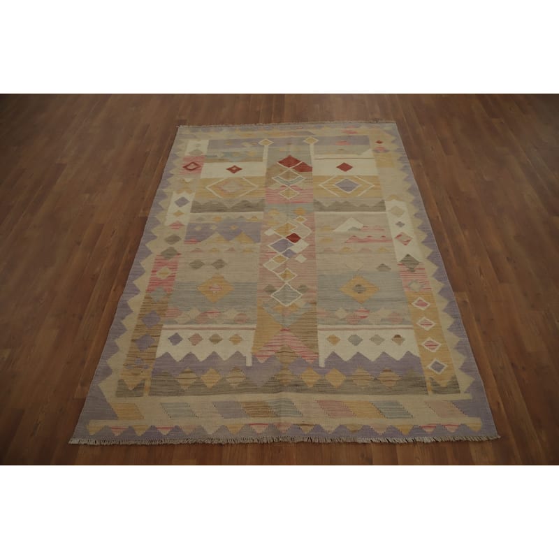 Hand Woven Oriental 100% Wool Carpet Southwestern Tribal Multi-Colored Kilim Area Rug - 6' 8'' X 4' 9''