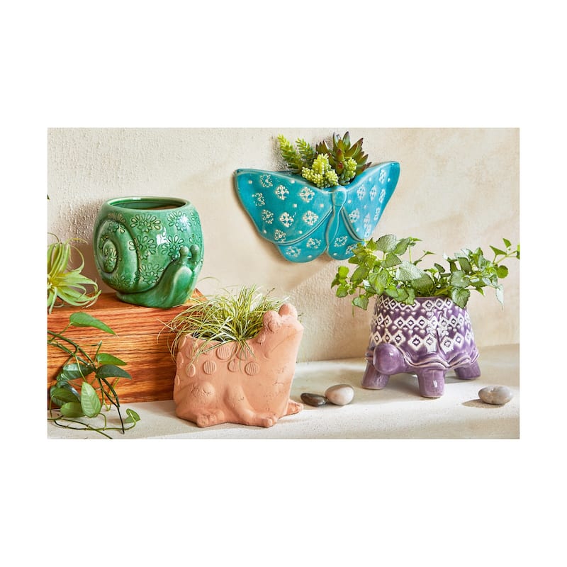 Turtle Planter, Purple Glazed Terracotta, 8.5L x 6.5W x 6.0H