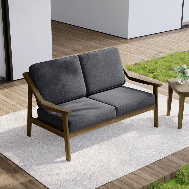 Outdoor Wood Teak Patio 2 Seater Loveseat with Cushion