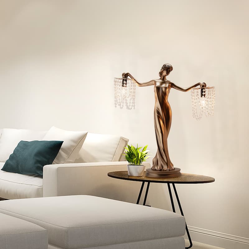 Gracewood Hollow Sansal Bronze/Resin 23.75-inch Grecian Goddess Beaded Table Lamp - 22"L x 7.625"W x 23.75"H