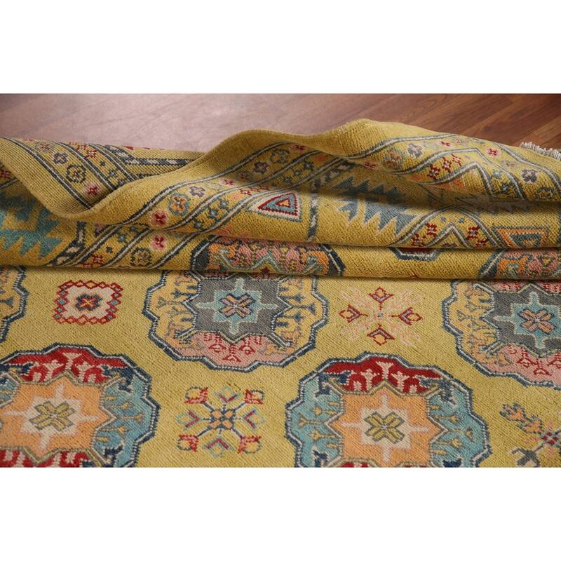 Geometric Kazak Area Rug Hand-Knotted Wool Carpet - 6'11" x 10'7"