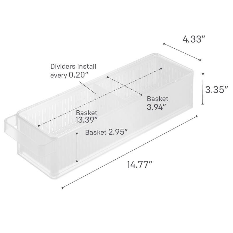 Yamazaki Home Refrigerator Colander with Lid and Divider, Plastic, Lid - L 4.33 x W 14.76 x H 3.35 inches