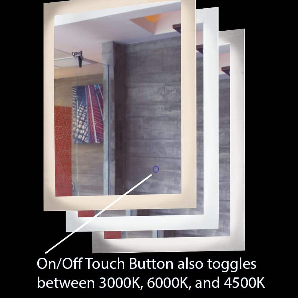 Dyconn Faucet Royal Tempered Glass Wall Mounted Backlit LED Bathroom Vanity Mirror with Touch and Tri-Color