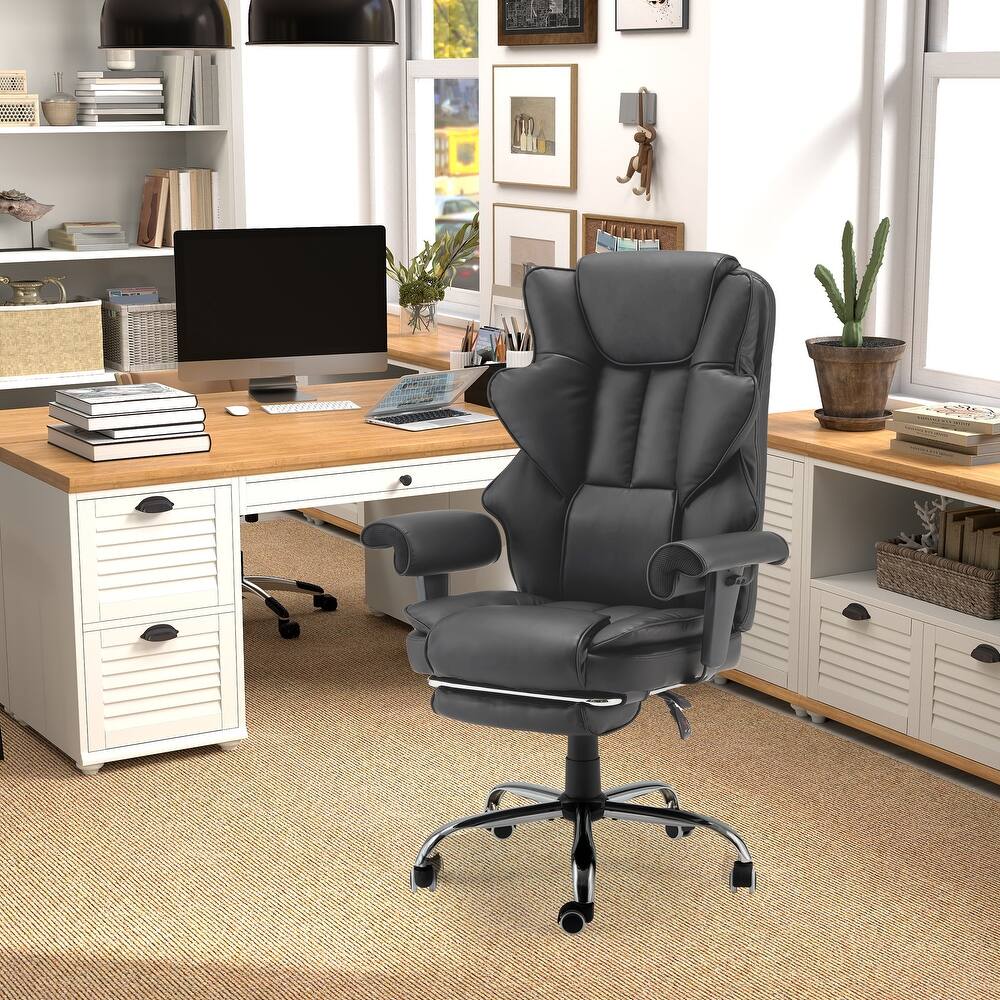 Ergonomic 6-Point Massage Office Chair with Heating, Reclining Function, Retractable Footrest, and Adjustable Armrests