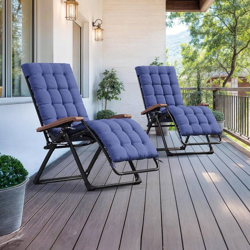 PURPLE LEAF Patio Chaise Lounge Outdoor Beach Pool Sunbathing Lawn Lounger Recliner Chair - NavyBlue,Oversized-Set of 2