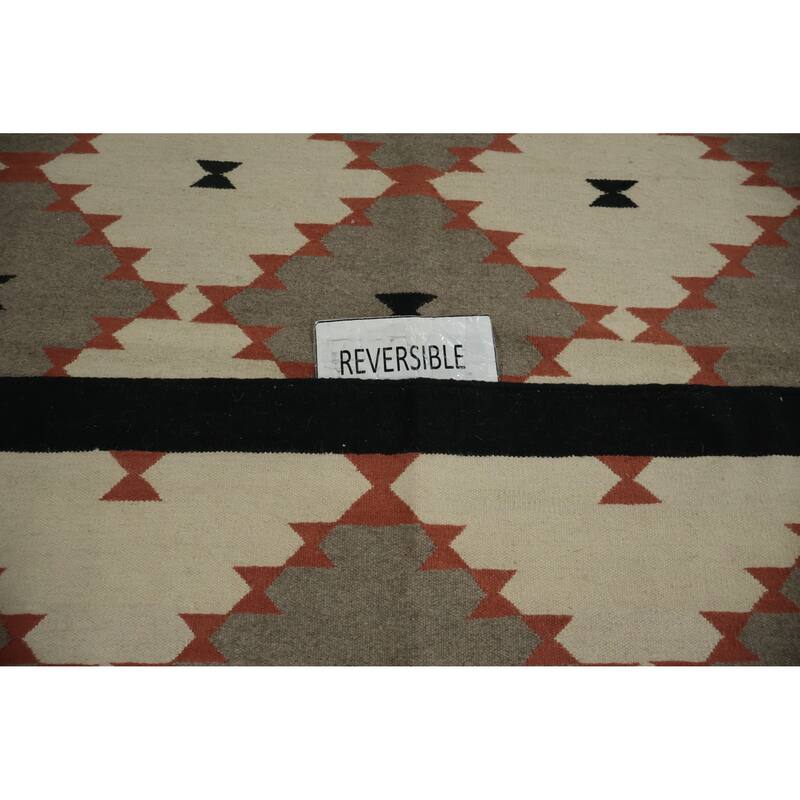Hand Woven Oriental 100% Wool Carpet Southwestern Modern Greys & Charcoal Kilim Area Rug - 14' 1'' X 8' 4''