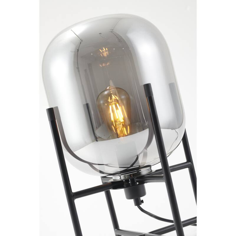 1 Light Black Metal Base Table Lamp with Smoke Glass Shade