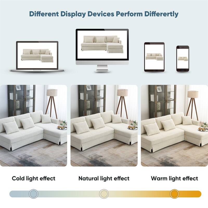 Modern L-shaped Corduroy Sofa with Reversible Chaise,4-seat