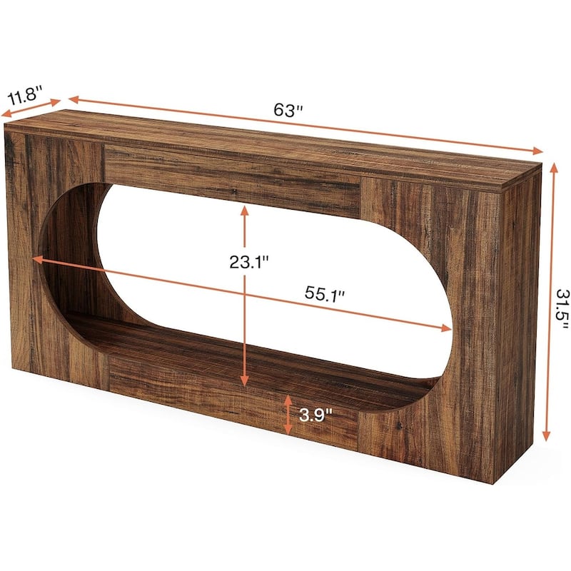 63-Inch Console Table for Entryway, 2 Tier Narrow Sofa Table for Living Room