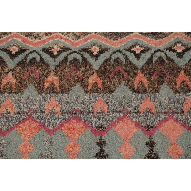 Geometric Moroccan Oriental Area Rug Hand-Knotted Wool Carpet - 7'11" x 10'7"