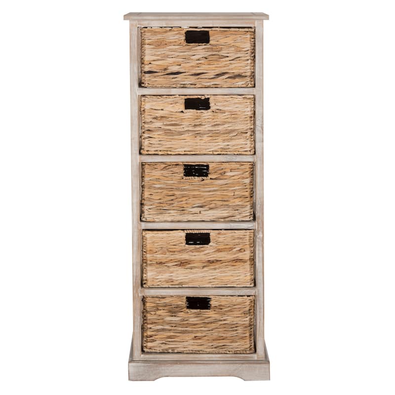 SAFAVIEH Faith Distressed Black 5-Drawer Wicker Basket Storage Tower - 17.3" x 13.4" x 46.1" - 17Wx13Dx46H - White Wash