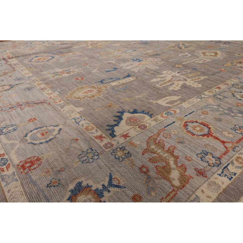 Grey Oushak Turkish Area Rug Hand-Knotted Vegetable Dye Wool Carpet - 8'4" x 9'11"